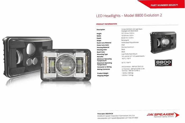 JW Speaker: 8800H EV2 12/24V Low Beam SAE/ECE – RHT / HEATED / BLACK (552651)