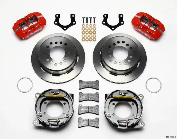Wilwood Dynapro Low-Profile 11.00in P-Brake Kit – Red Mopar/Dana 2.50in Off w/Snap Ring Bearing